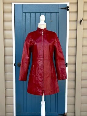 MarioRomano Red Leather Fitted Jacket / Coat 
Statement Piece Women Size 42